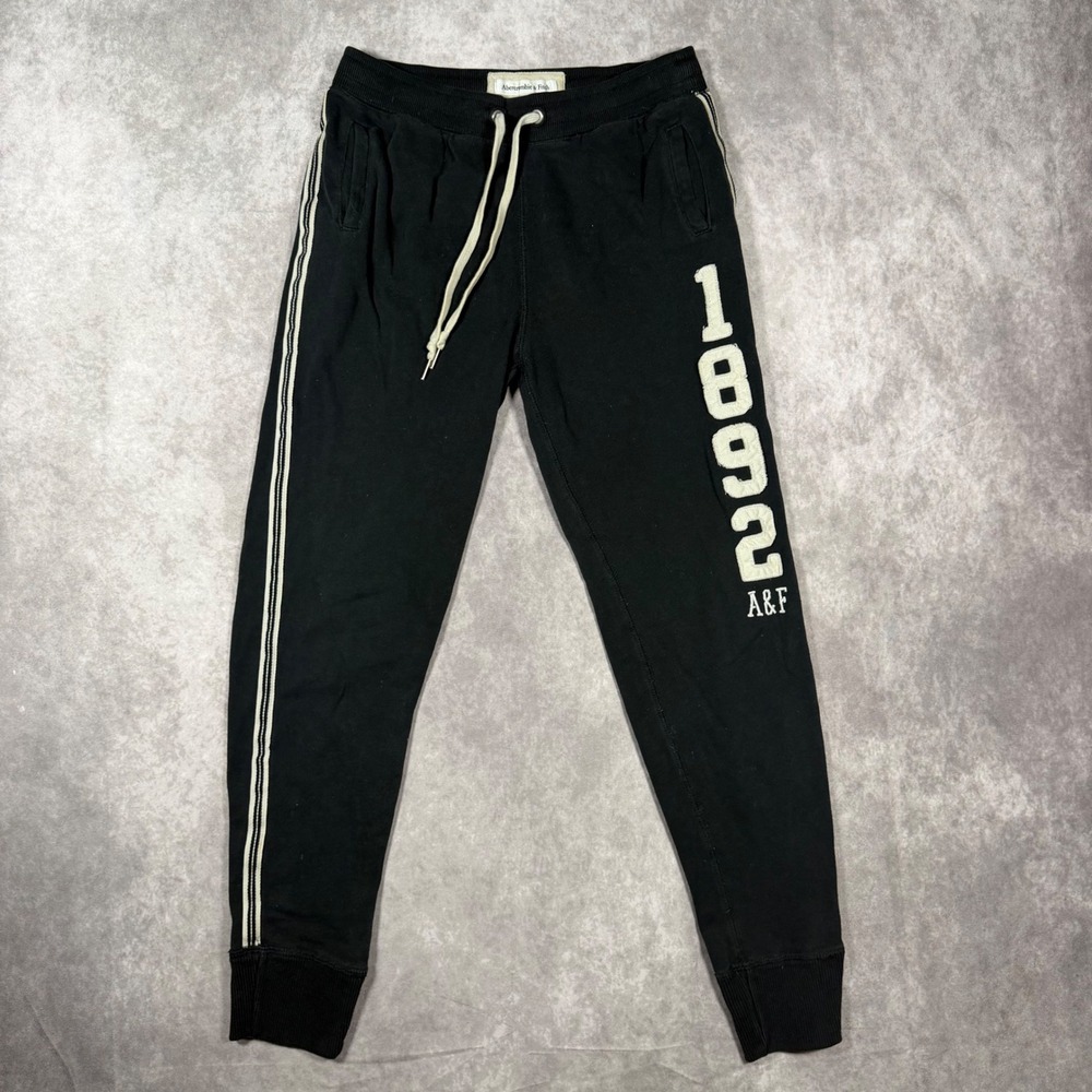 Abercrombie & Fitch Womens Black 1892 Graphic Side Stripe Joggers Size S Y2K
